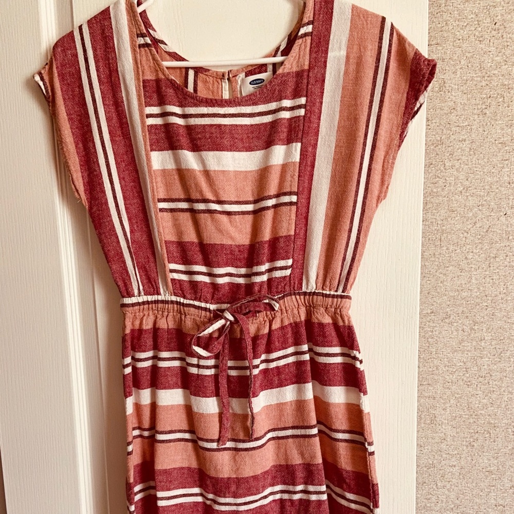 Red and white dress.